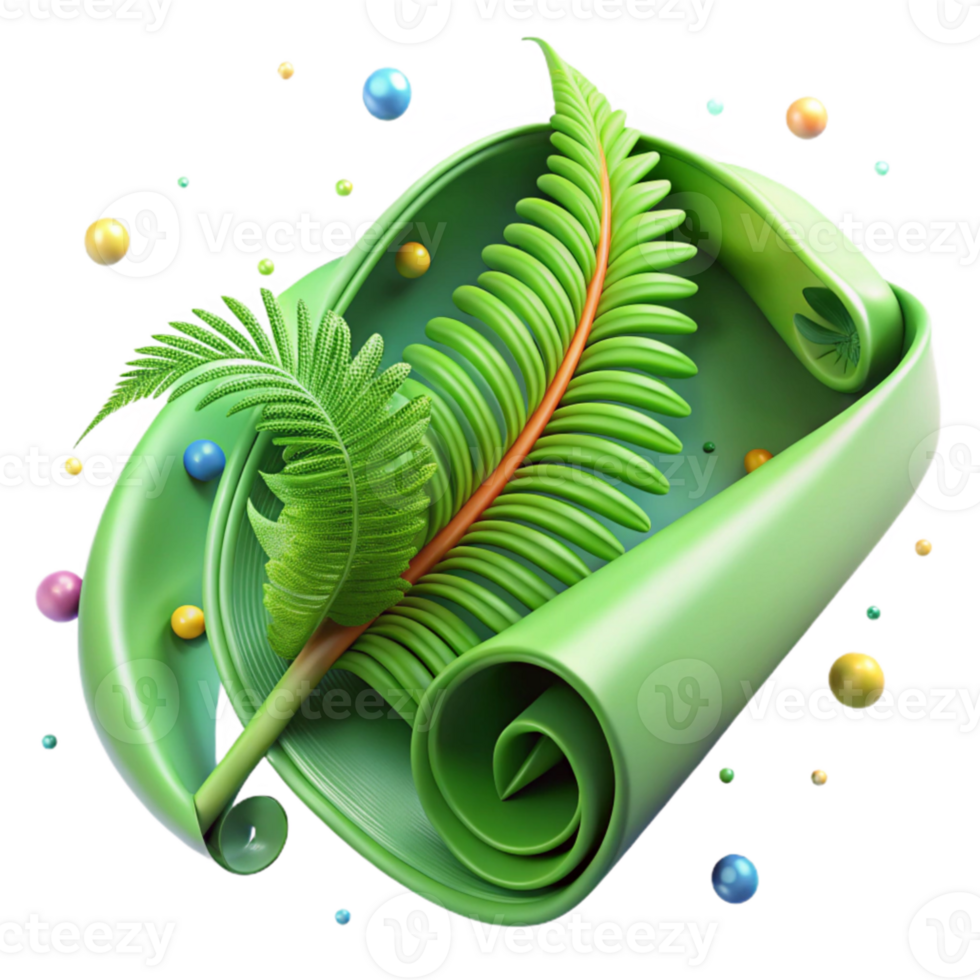 serene vintage Green Fern Frond Unfurling Isolated exclusive png