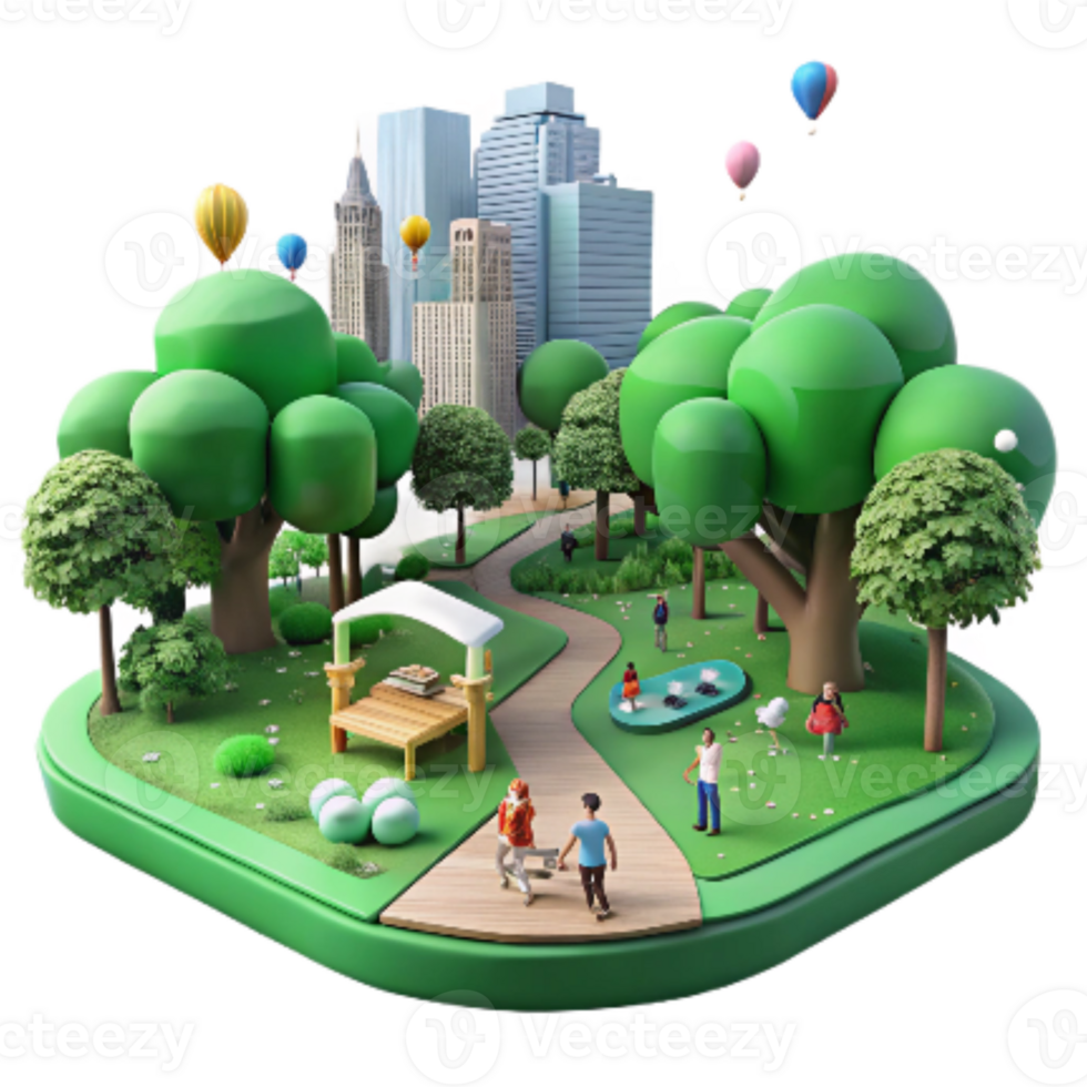 magnificent classic Green City Park with People Relaxing Cutout detailed png
