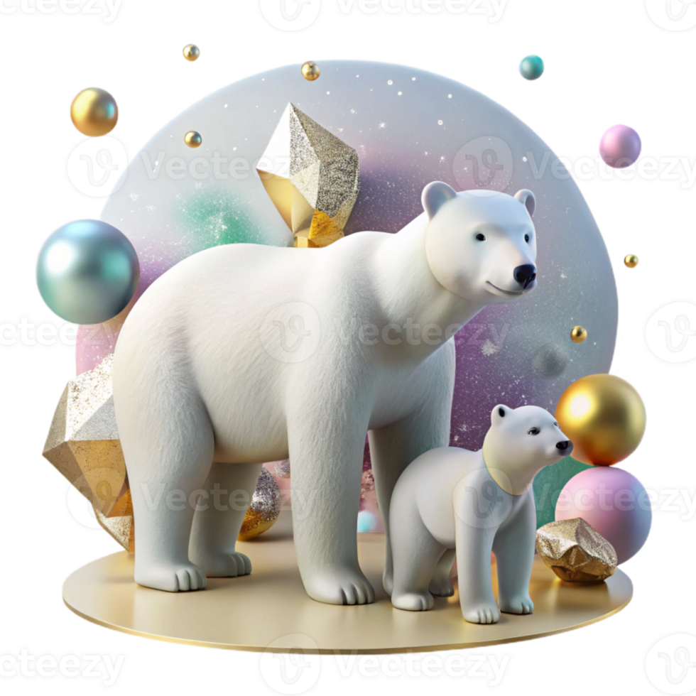 dramatic rustic Polar Bear Mother and Cub Isolated Image original png