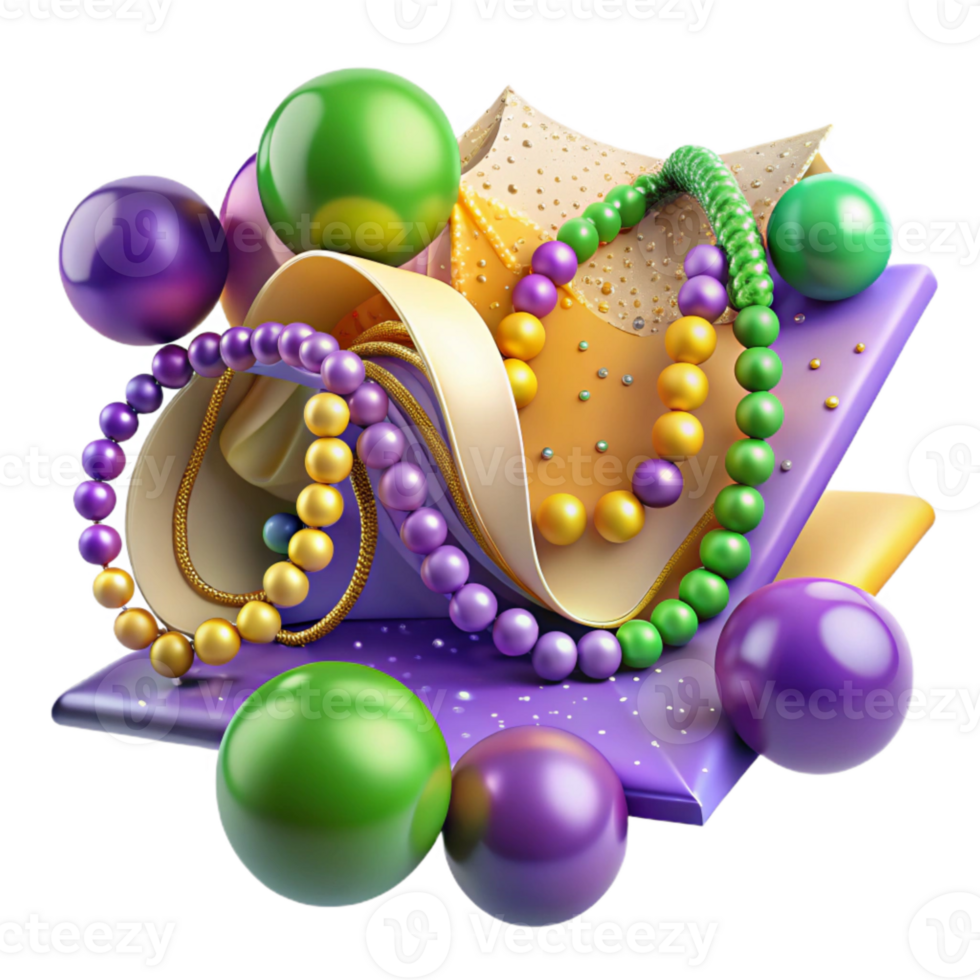 vibrant artistic Mardi Gras Beads Colorful Cutout Transparent Background detailed png