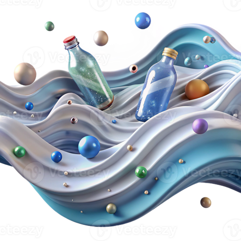 dramatic contemporary Ocean Waves with Plastic Pollution Transparent Background authentic png