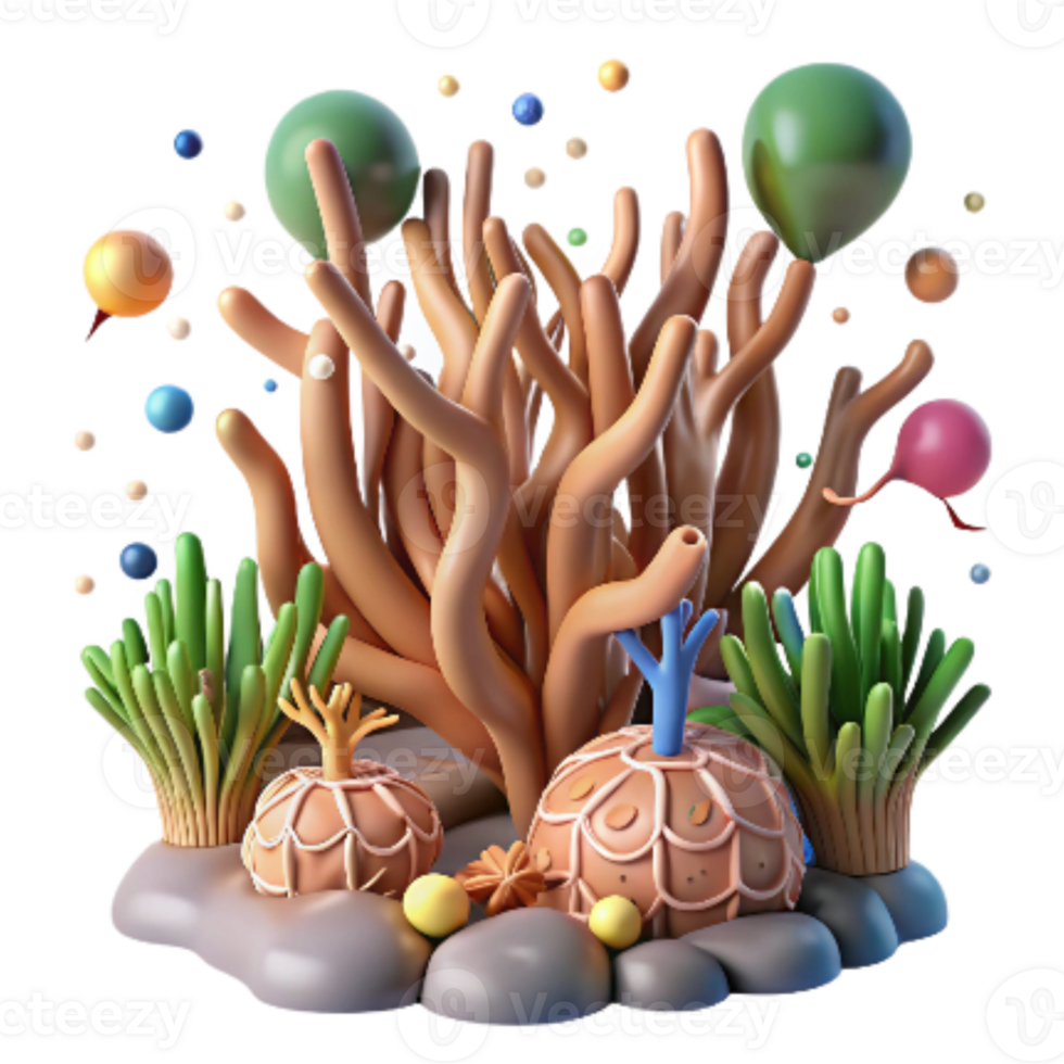 serene abstract Mangrove Roots and Coral Reef Transparent Background detailed png