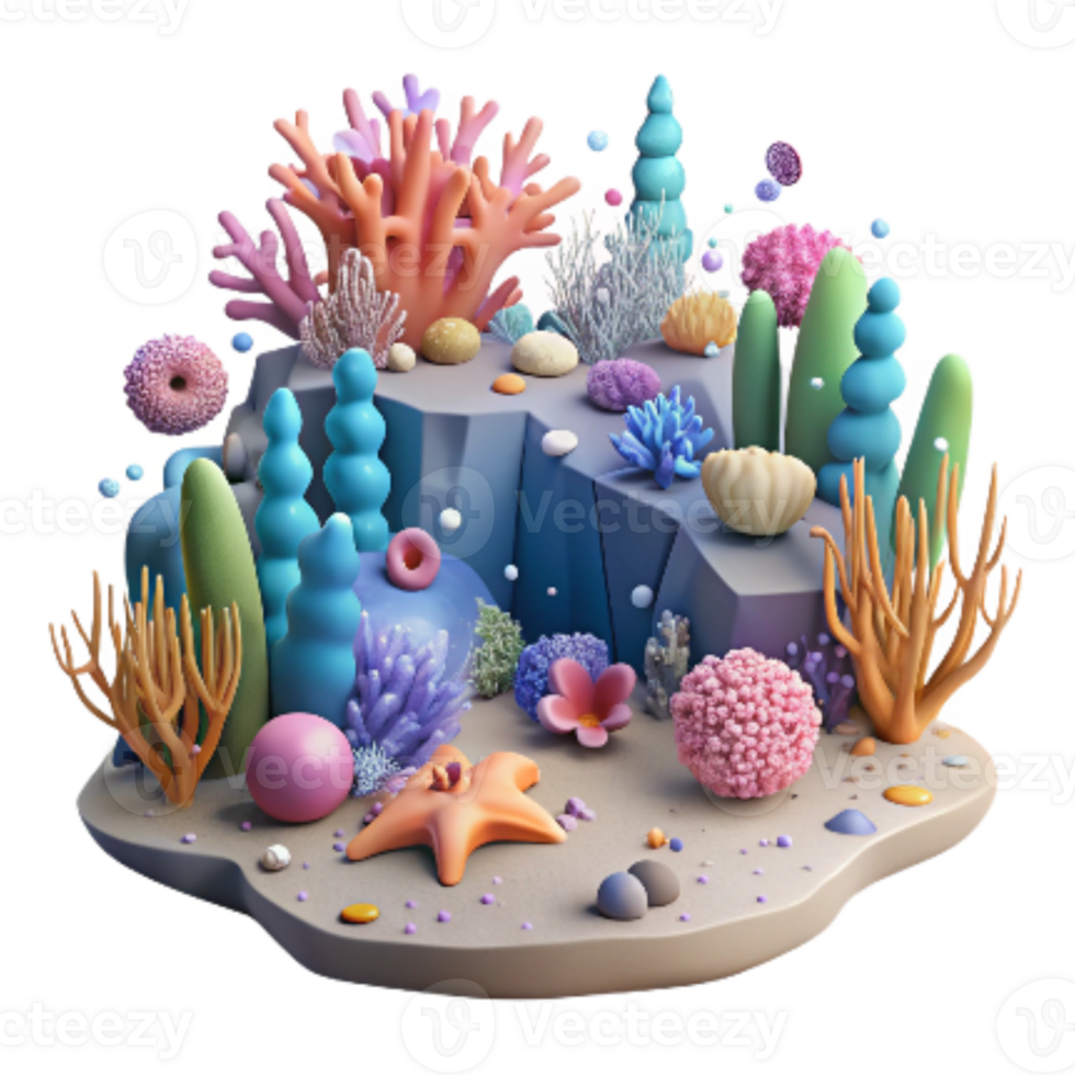 beautiful artistic Ocean Floor Coral Reef Ecosystem Cutout Underwater Scene premium png