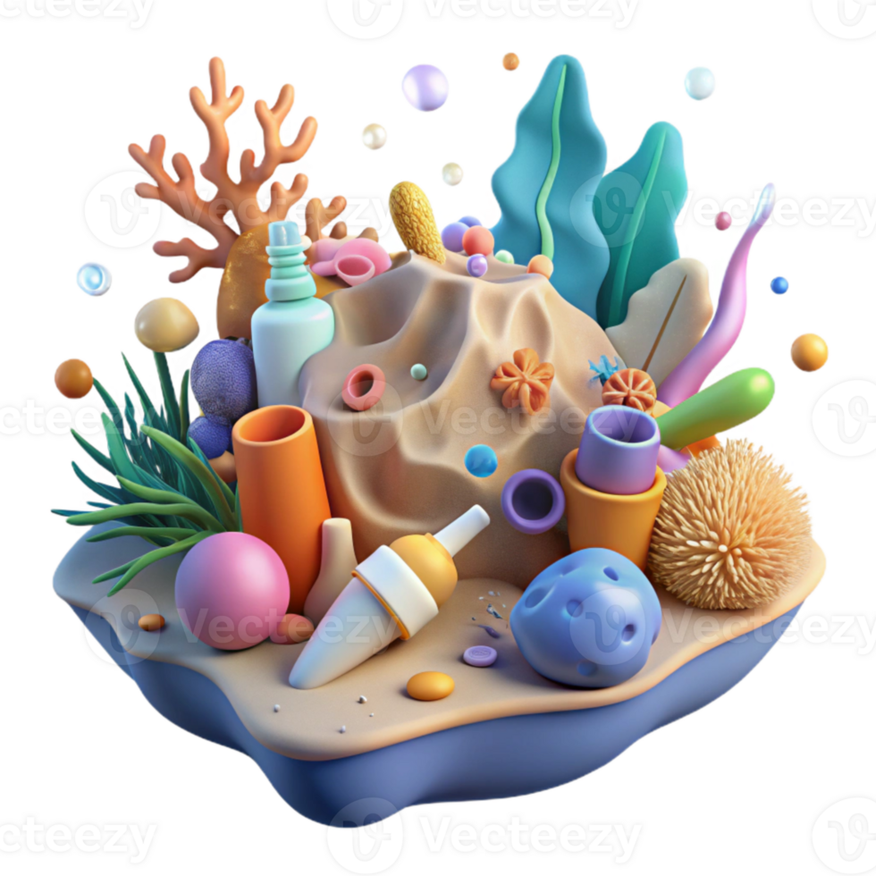 wonderful contemporary Plastic Waste Killing Coral Reef Cutout Isolated Transparent Background Colorful Scene authentic png