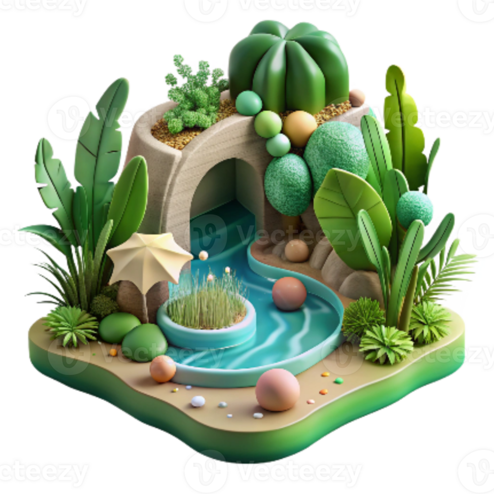 vibrant contemporary Healthy Ecosystem Cutout Isolated Lush Greenery and Water exclusive png