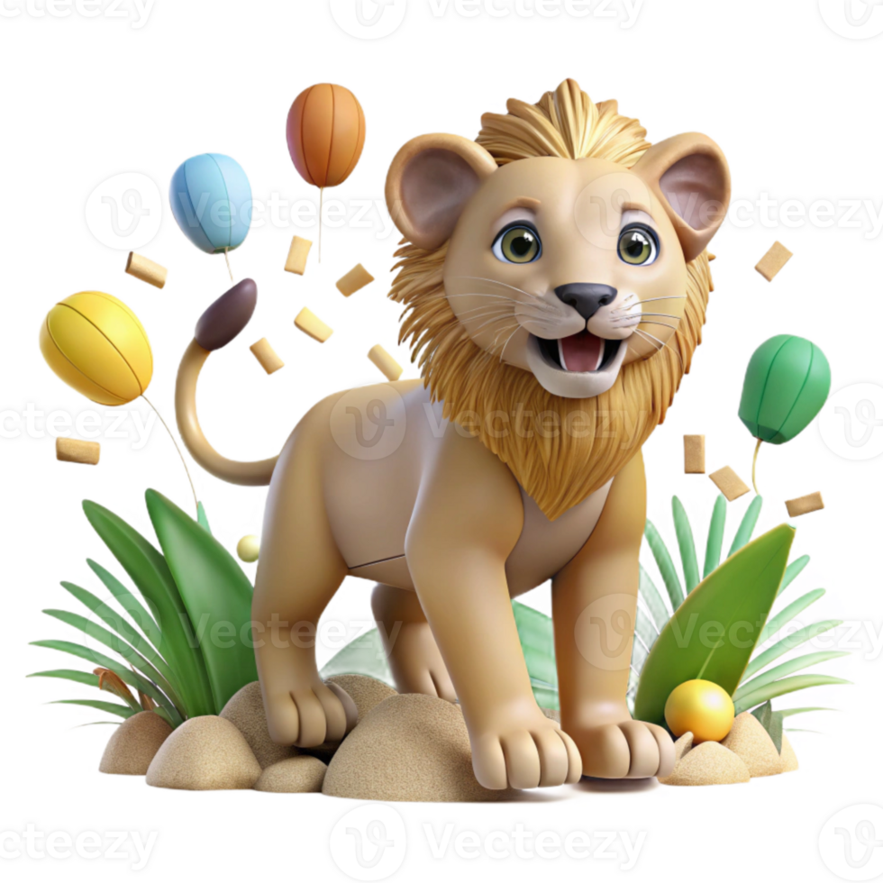 beautiful traditional Lion Cub Playful Pose Savannah Background Cutout professional png