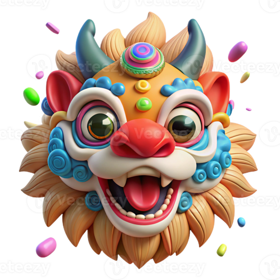 magnificent rustic Lion Dance Head Colorful Mane Isolated Festive Spirit genuine png