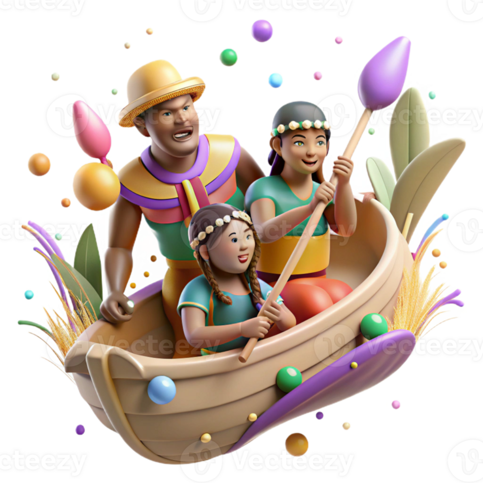 impressive abstract Indigenous Family Paddling Canoe Cutout png