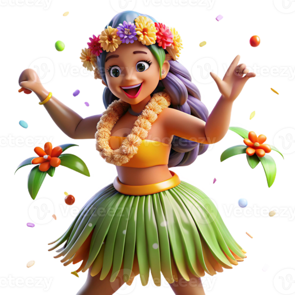 impressive rustic Hula Dancer Grass Skirt Transparent Background Tropical Flowers detailed png