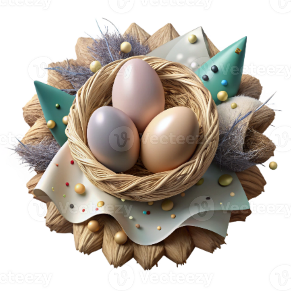 vibrant minimalist Native Bird Nest with Eggs Cutout Element high resolution png
