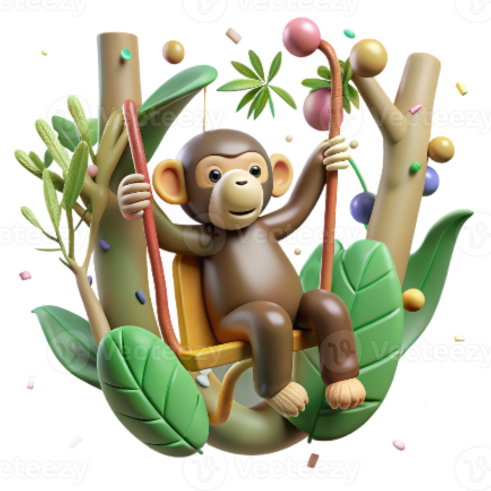 serene rustic Monkey Swinging Through Trees Jungle Background Transparent Background professional png