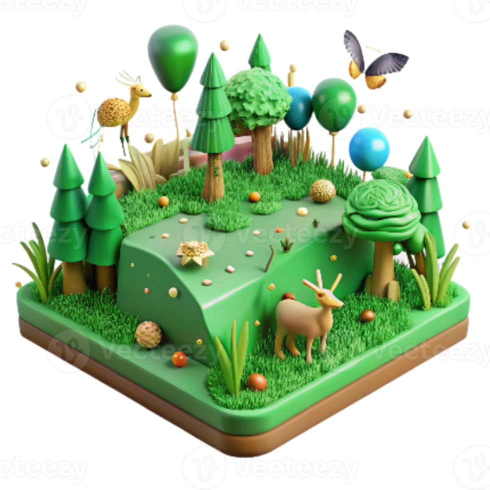 elegant artistic Green Field with Wildlife Isolated on Transparent Background exclusive png