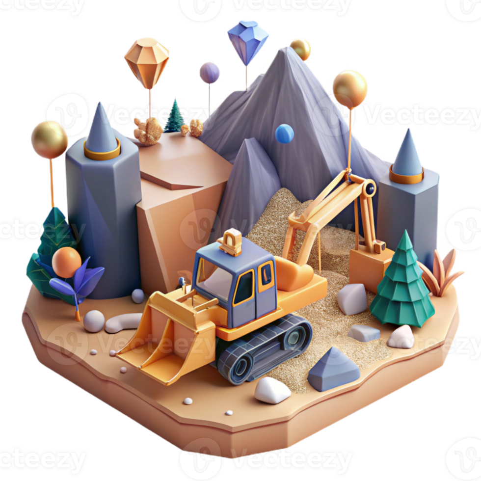dramatic minimalist Heavy Machinery Reshaping Landscape Mining Cutout Altered Terrain detailed png