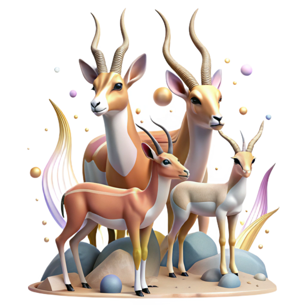 vibrant contemporary Grazing Antelope Family Isolated Transparent Background with Young authentic png