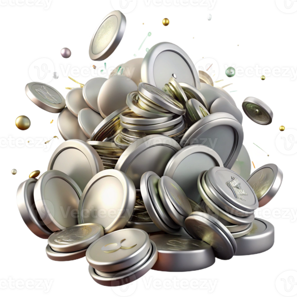 impressive creative Realistic Pile of Silver Coins Transparent Background genuine png