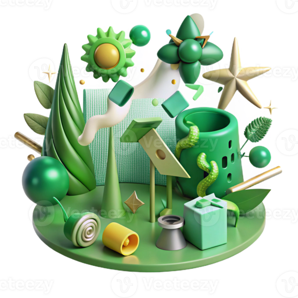 dramatic modern Green Energy Symbols Collage Isolated high quality png
