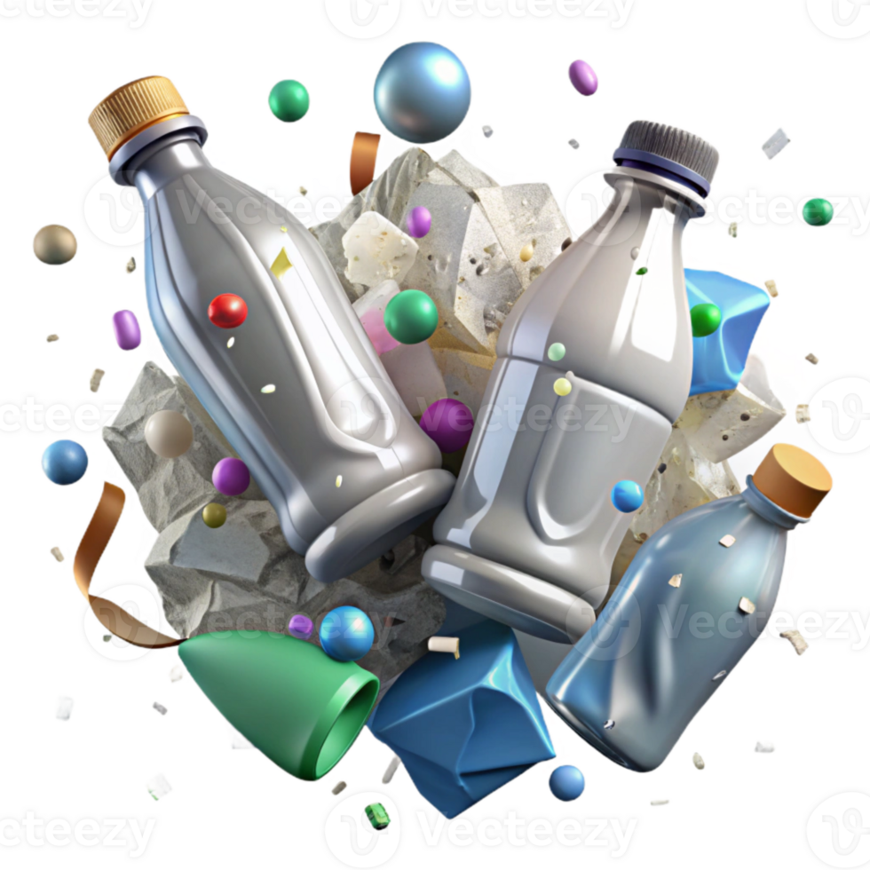 beautiful creative Recycled Plastic Bottles Crushed for Recycling Transparent Background high quality png