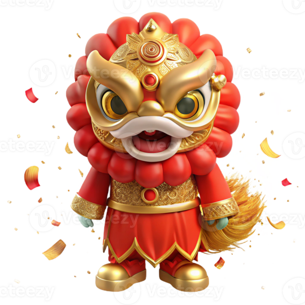 serene minimalist Lion Dance Costume Isolated Vibrant Red and Gold png