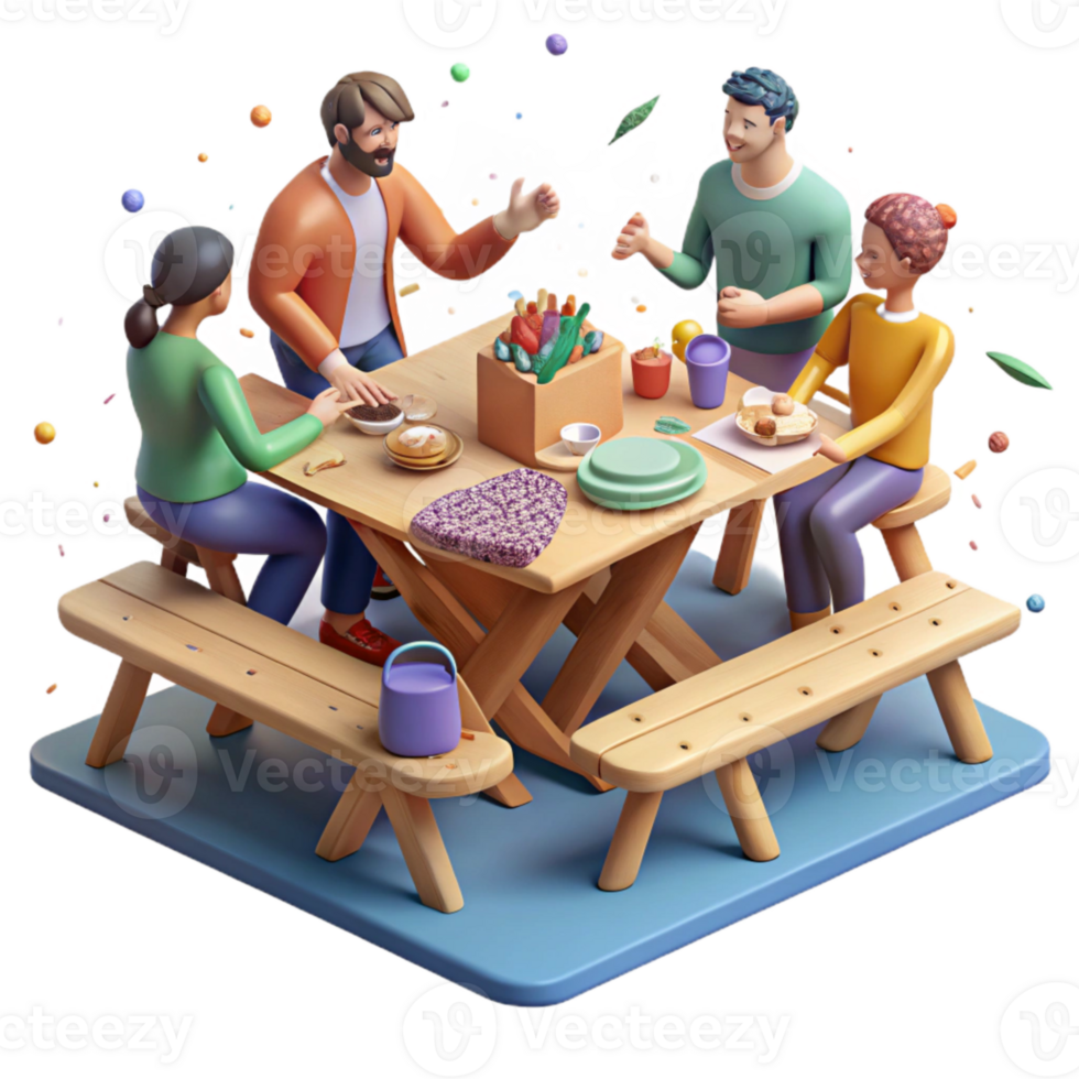 magnificent artistic People Sharing Food and Conversation at Picnic Table Cutout authentic png
