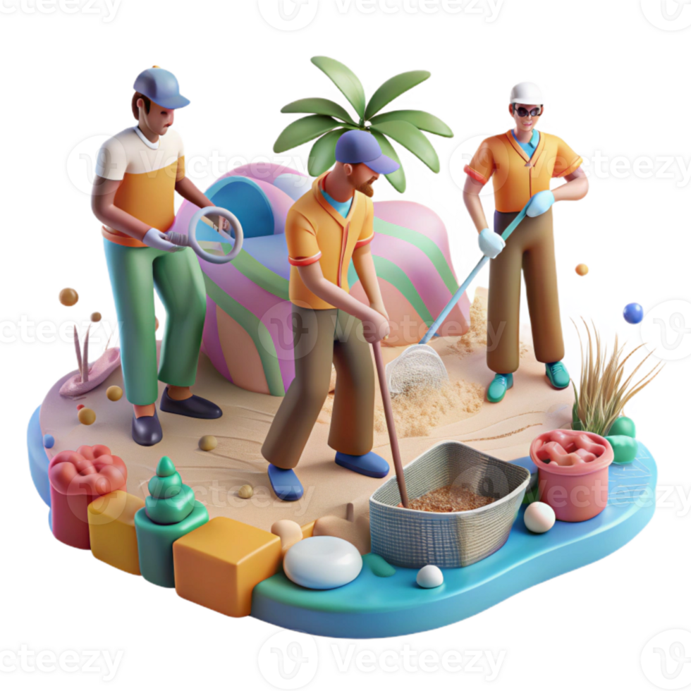 vibrant traditional Group of People Cleaning Up Beach Transparent Background high resolution png