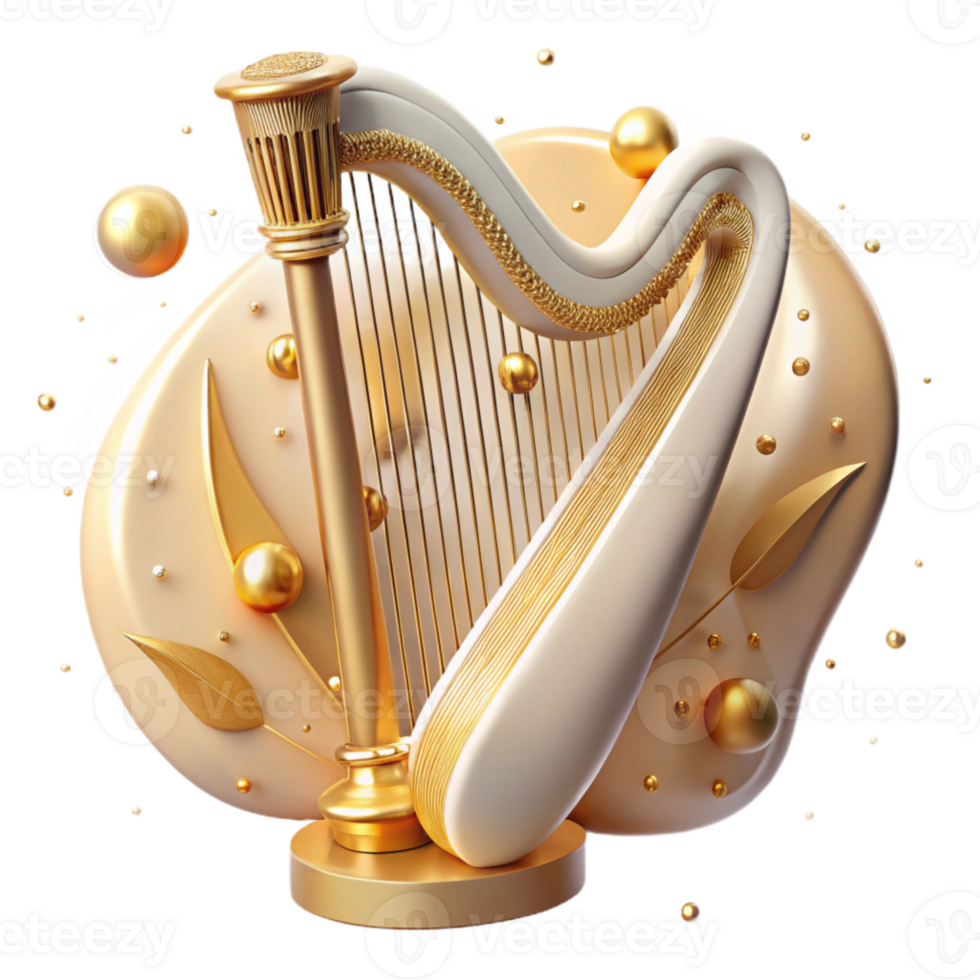 magnificent abstract Harp Elegant Design Cutout with Golden Details original png