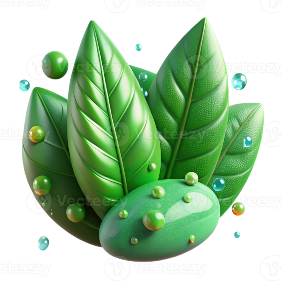 vibrant rustic Green Leaves Close Up Dew Drops Transparent Cutout exclusive png