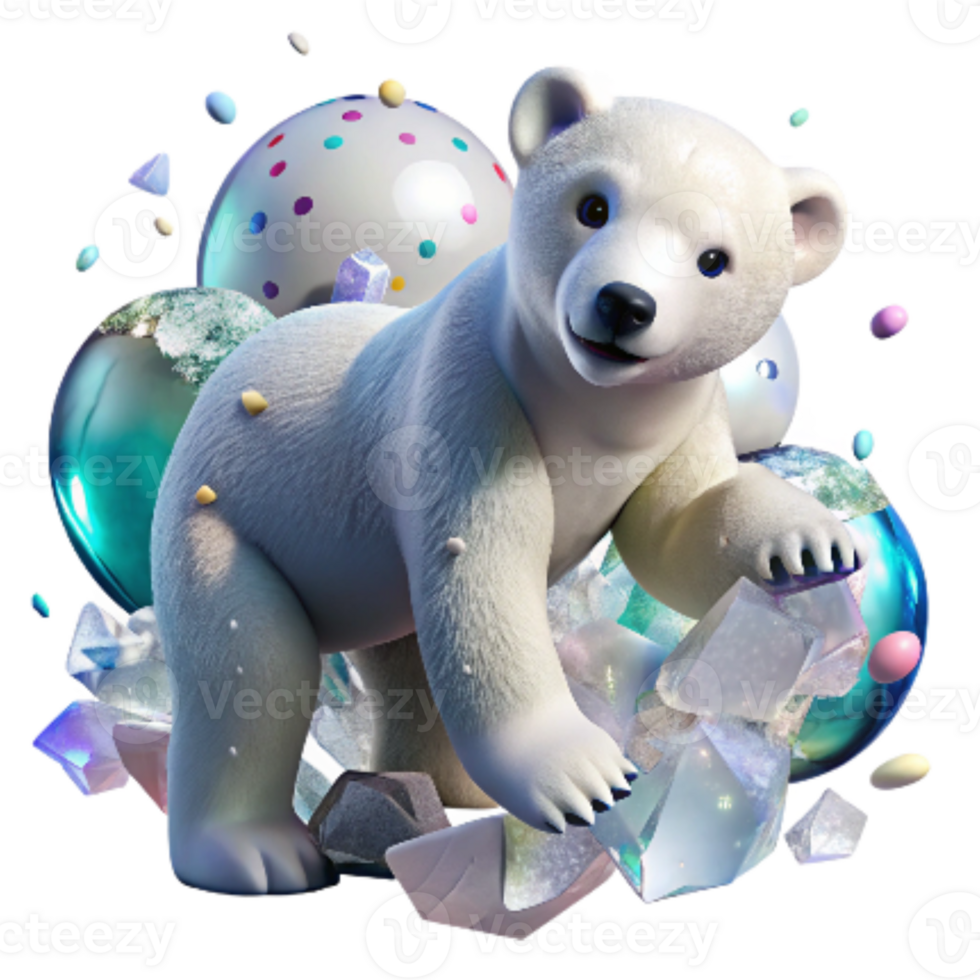 impressive rustic Polar Bear Cub Playing in Snow Isolated Element authentic png