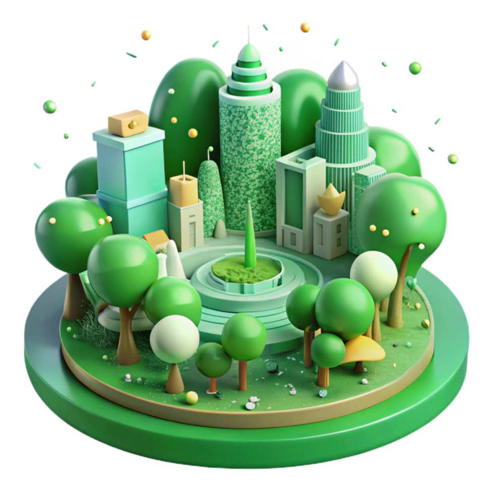 beautiful rustic Green City with Trees and Parks Transparent Background detailed png