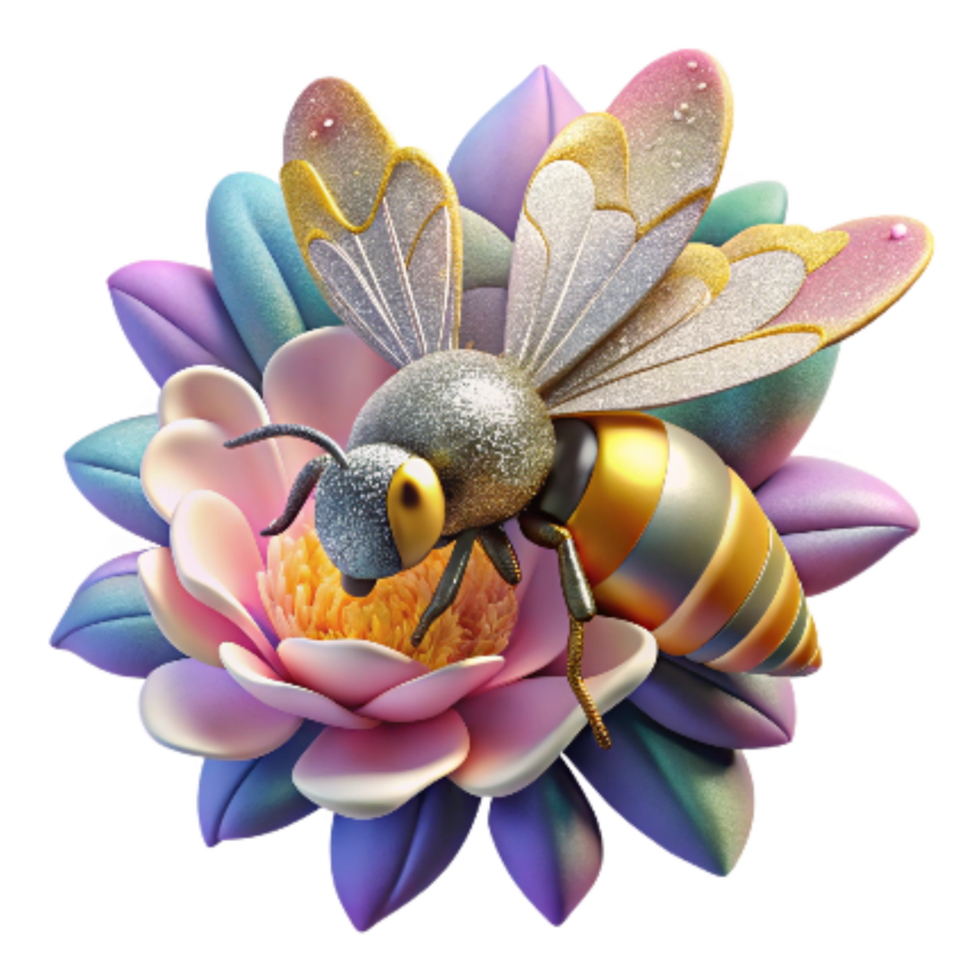 elegant classic Native Bee on Flower Pollen Covered Cutout original png