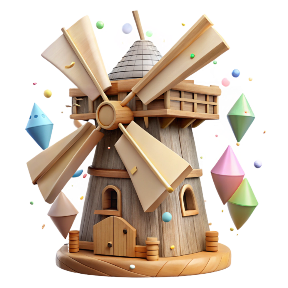 vibrant classic Old Wooden Windmill with Sails Transparent Background genuine png