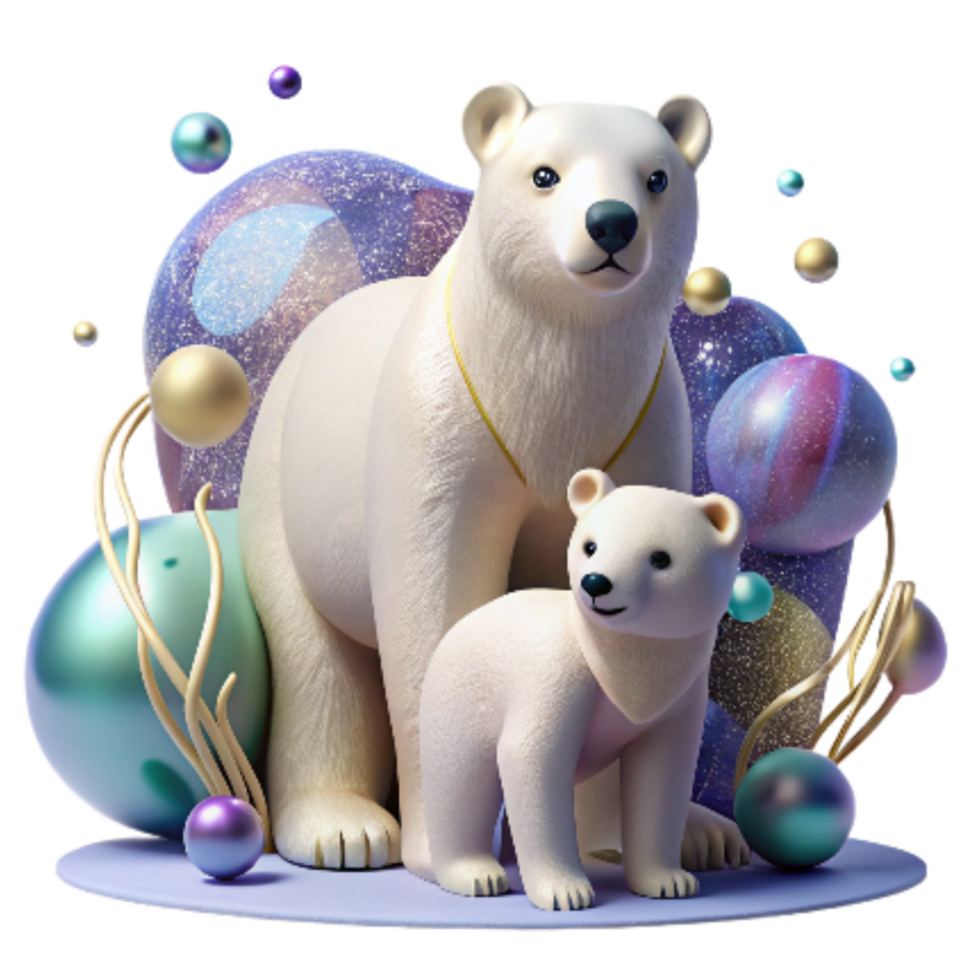 elegant contemporary Polar Bear Cub with Mother Isolated detailed png