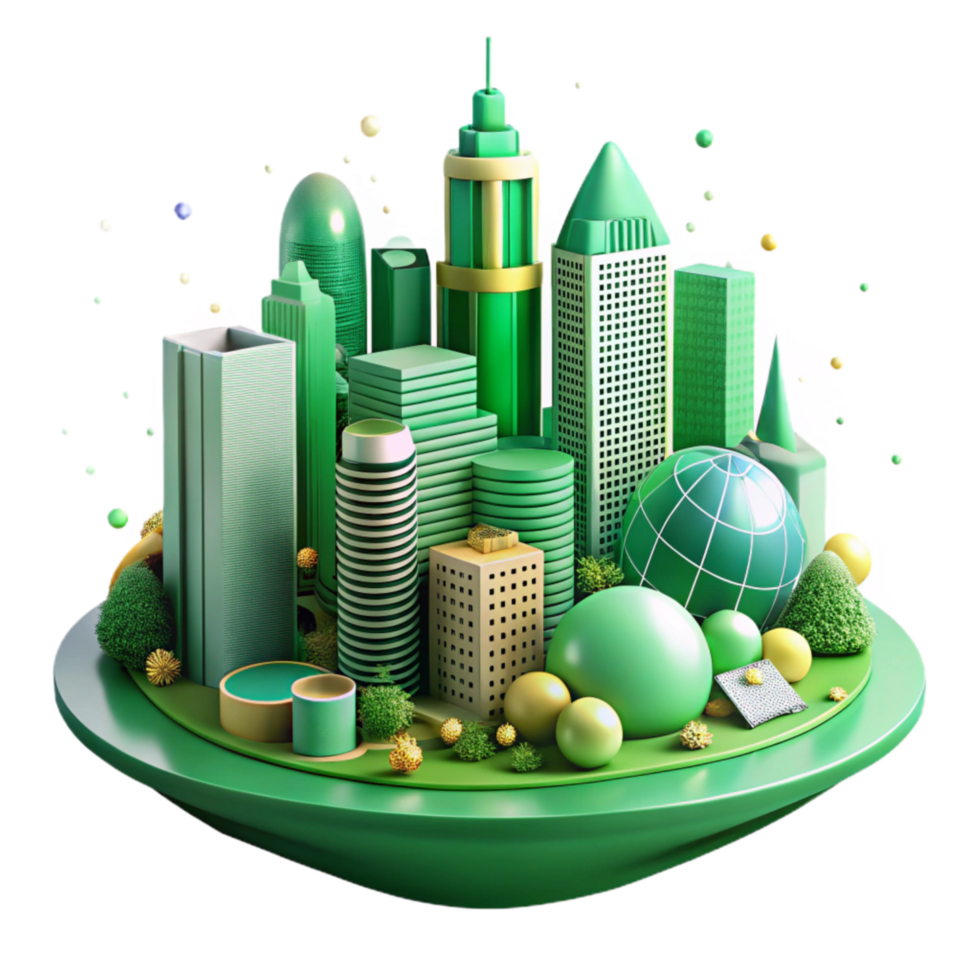 dramatic abstract Green Cityscape Cutout with Modern Buildings authentic png