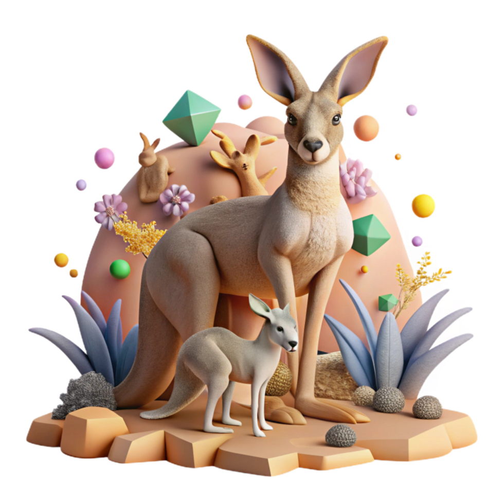 extraordinary creative Kangaroo with Joey Outback Landscape Cutout png