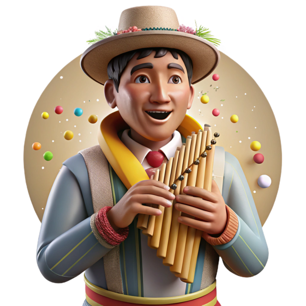dramatic classic Peruvian Panpipes Player Traditional Clothing Transparent Background original png