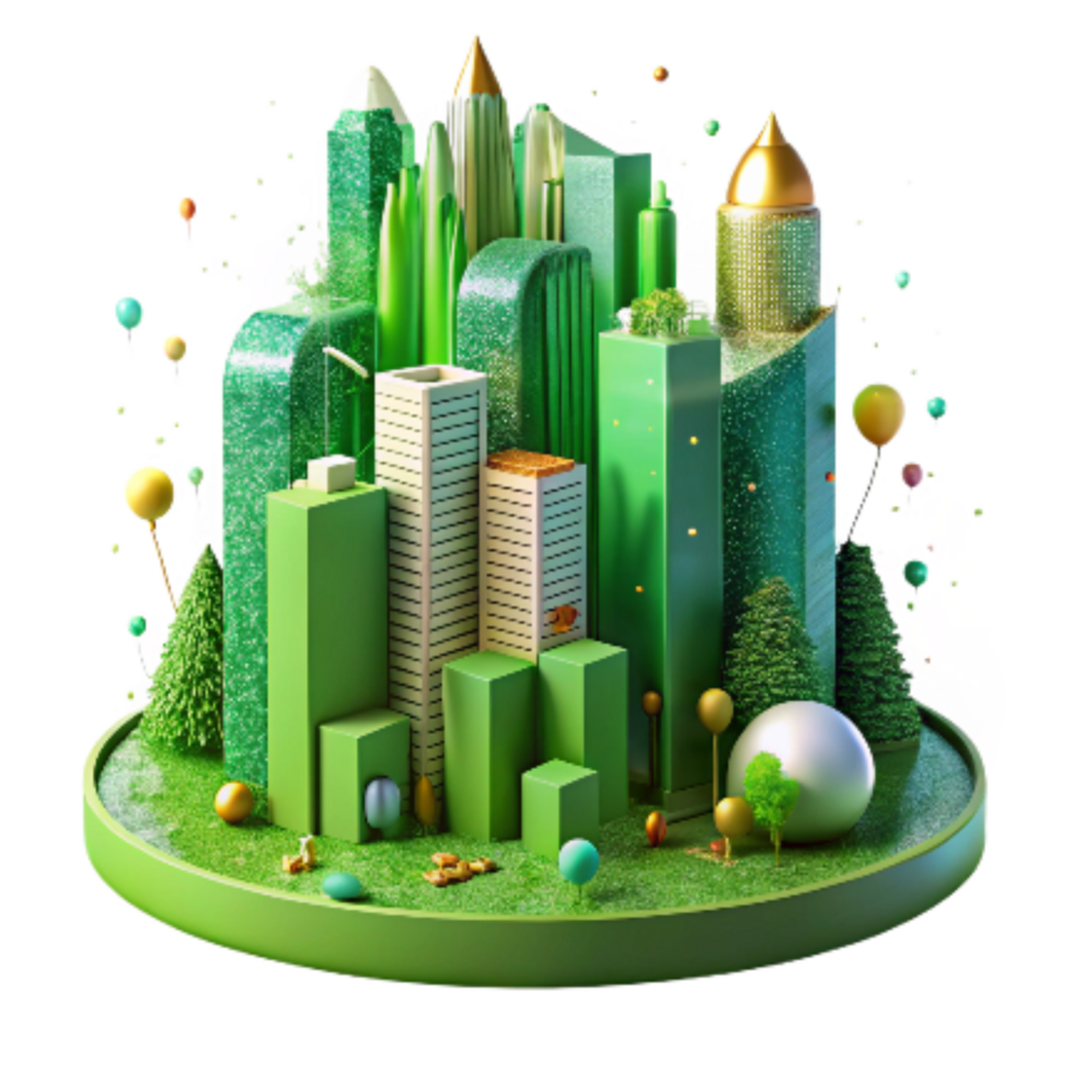stunning creative Green Cityscape with Vertical Gardens Transparent Background genuine png