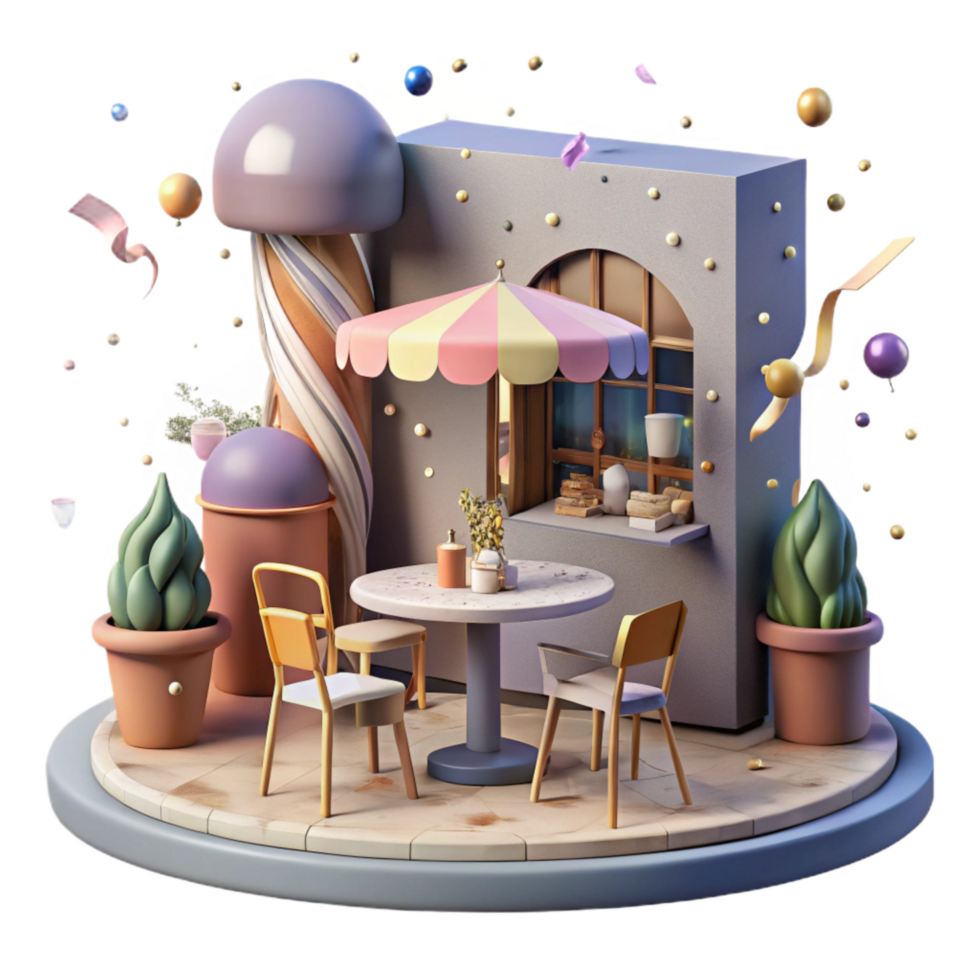 vibrant rustic Outdoor Cafe in City Square Isolated Element genuine png