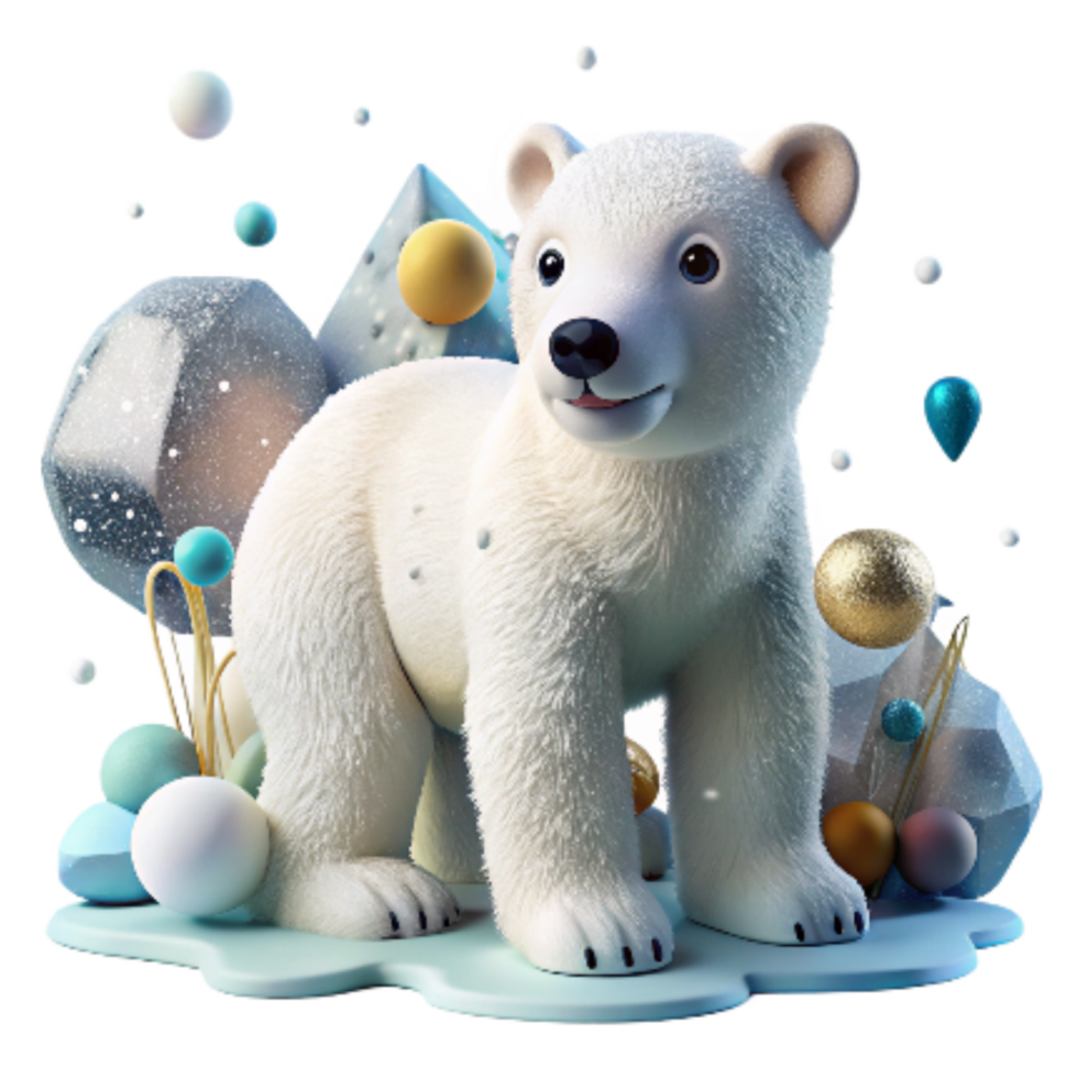 elegant modern Polar Bear Cub Playing in Snow Isolated Element detailed png