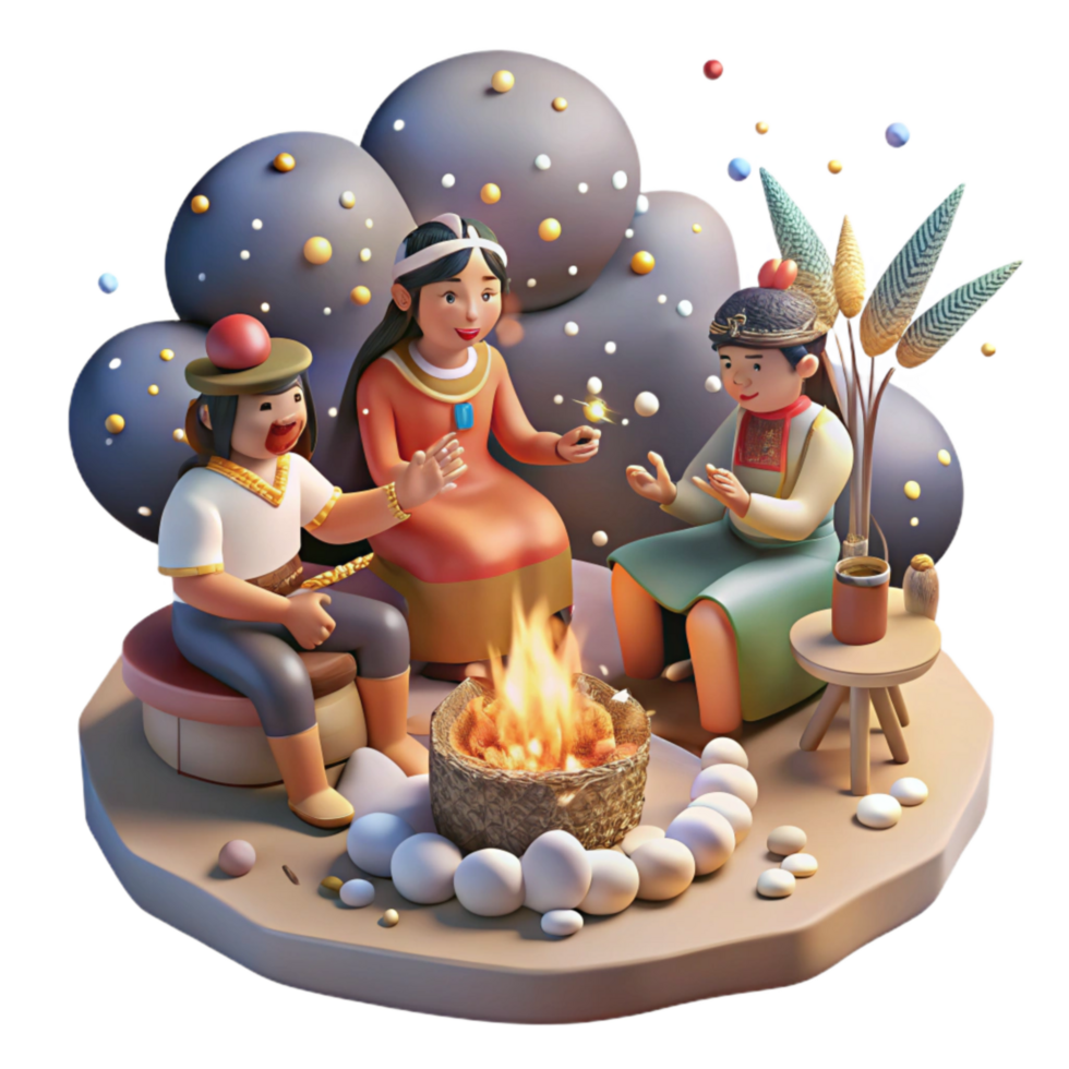 stunning contemporary Indigenous Family Gathering Around Fire Cutout high resolution png