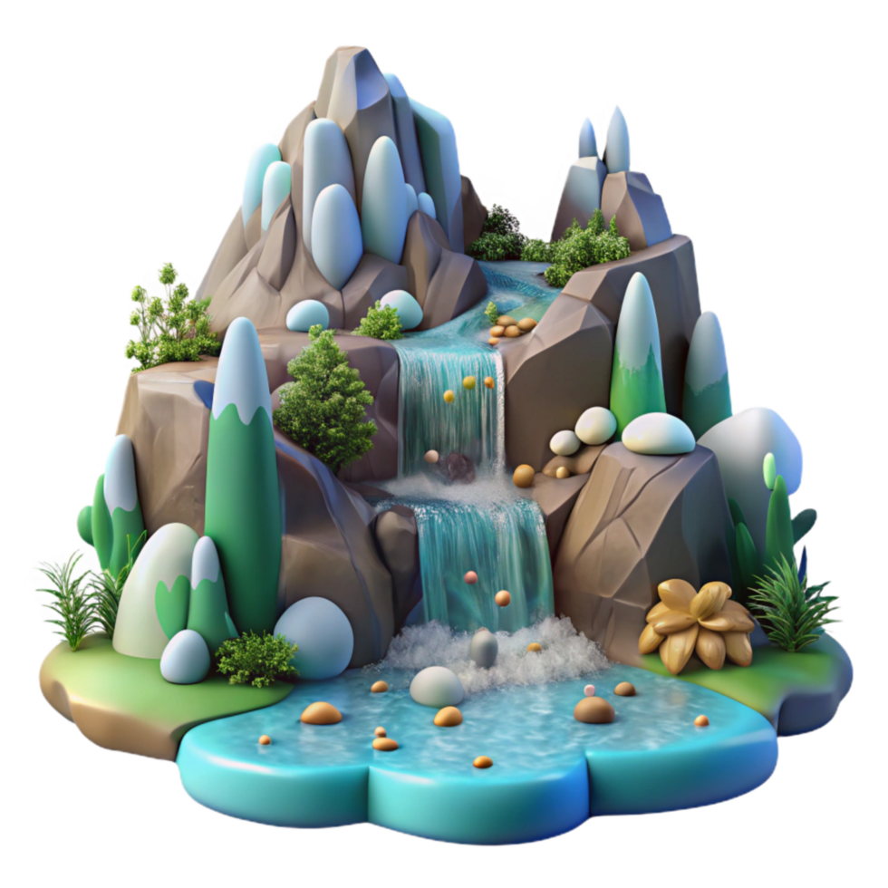 beautiful contemporary Mountain Stream and Waterfall Cutout with Realistic Water authentic png
