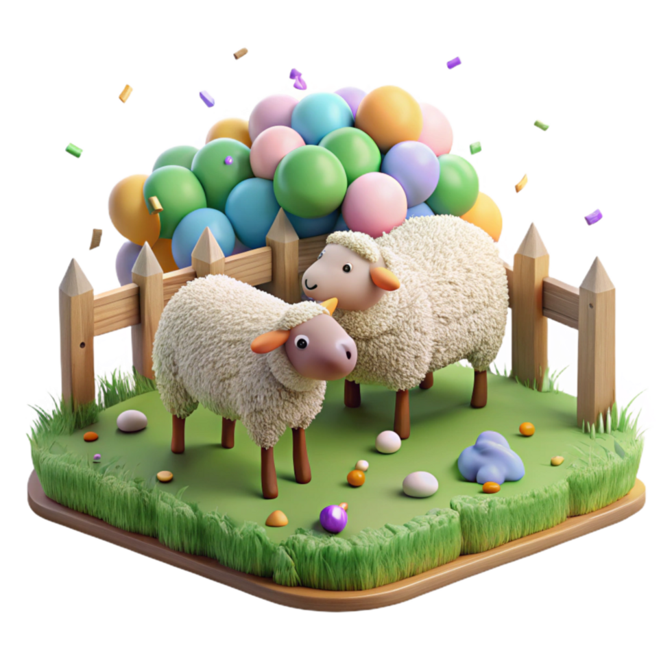 wonderful minimalist Grazing Sheep in Pasture Isolated Transparent Background with Fence png