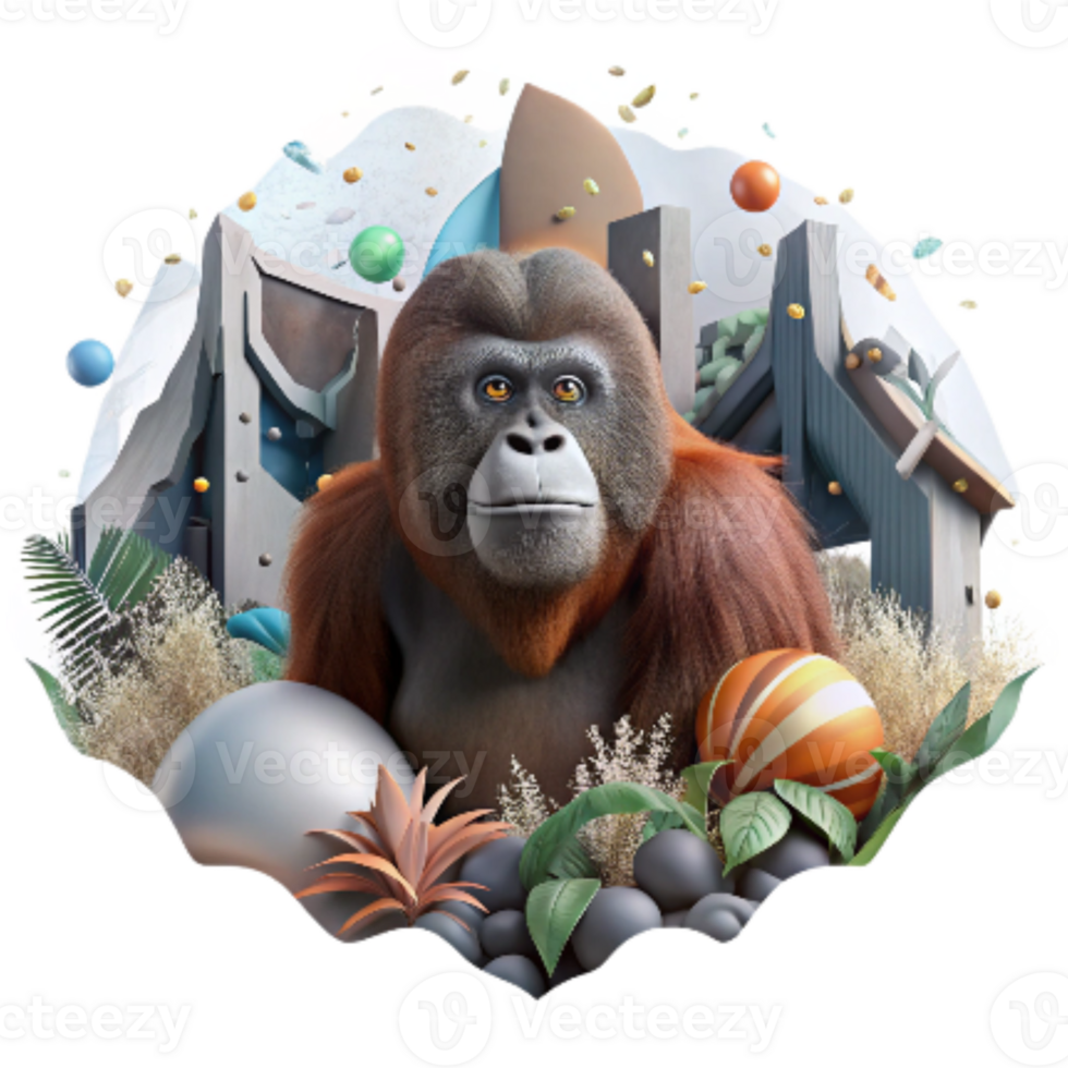 serene vintage Orangutan Silhouette Against Deforested Landscape Cutout high quality png