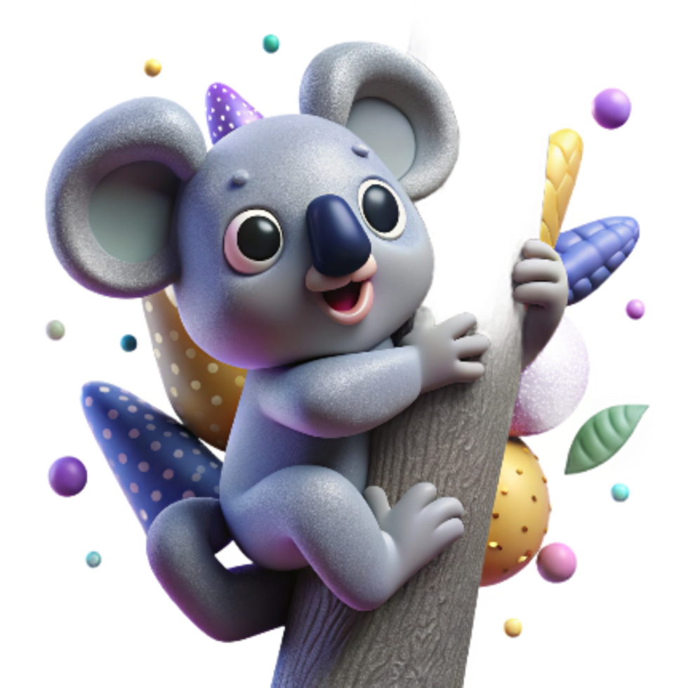 beautiful creative Koala Bear Clinging to Tree Isolated detailed png