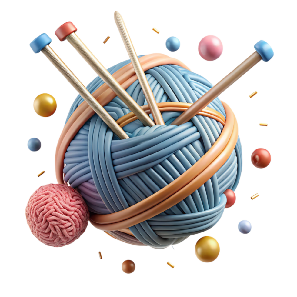 impressive minimalist Knitting Needles and Yarn Ball Close Up Transparent Background high quality png
