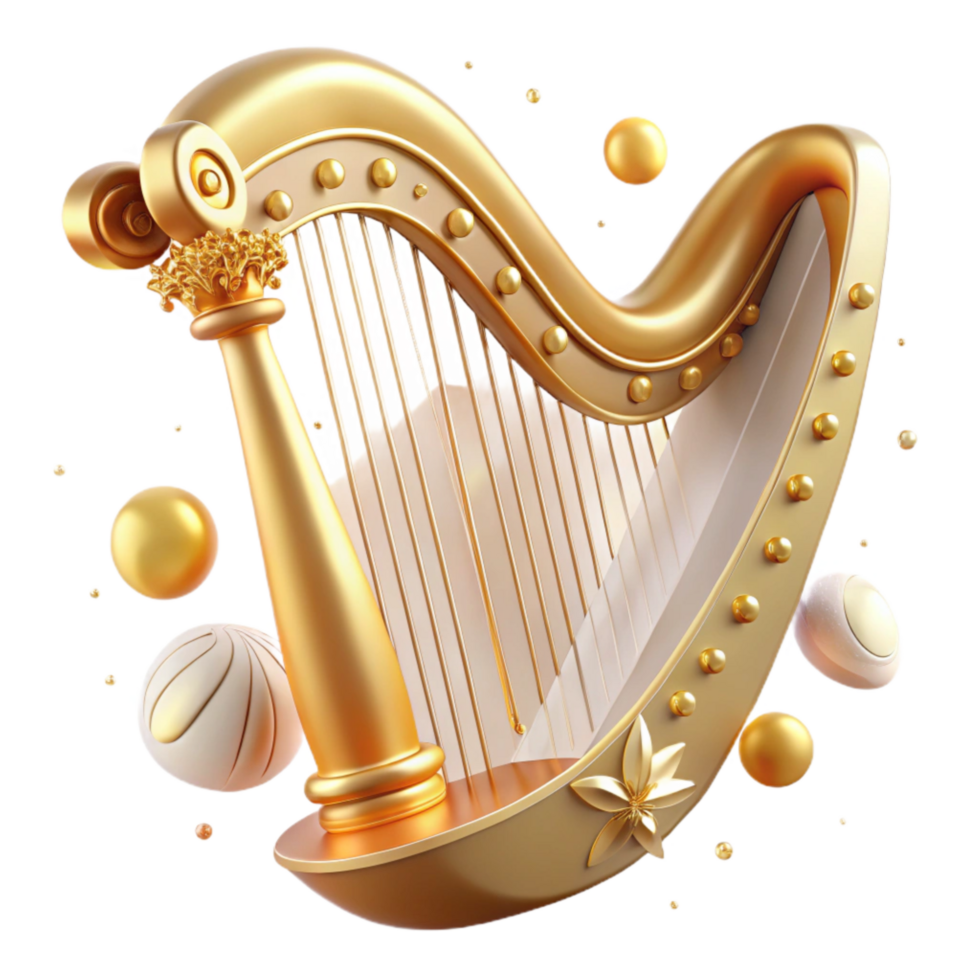 wonderful rustic Harp Golden Details Elegant Design Transparent Element png