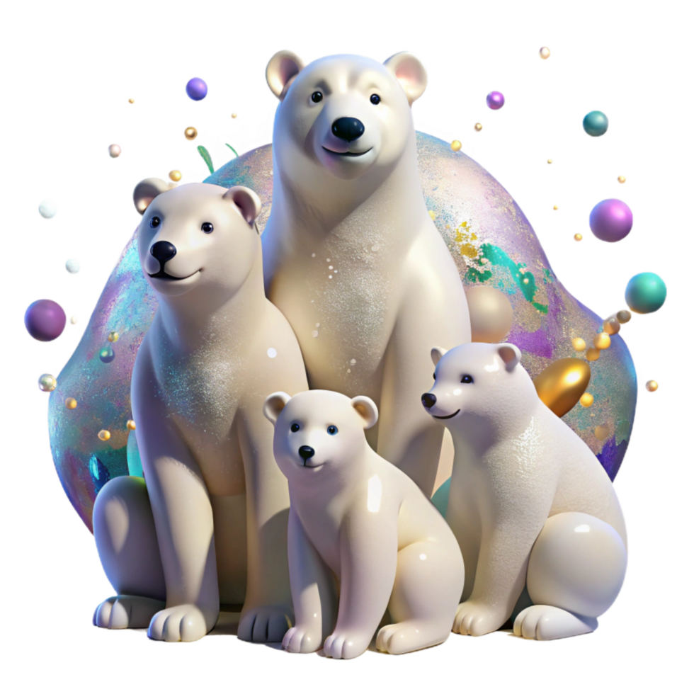 vibrant contemporary Polar Bear Family Isolated Protective Stance high quality png