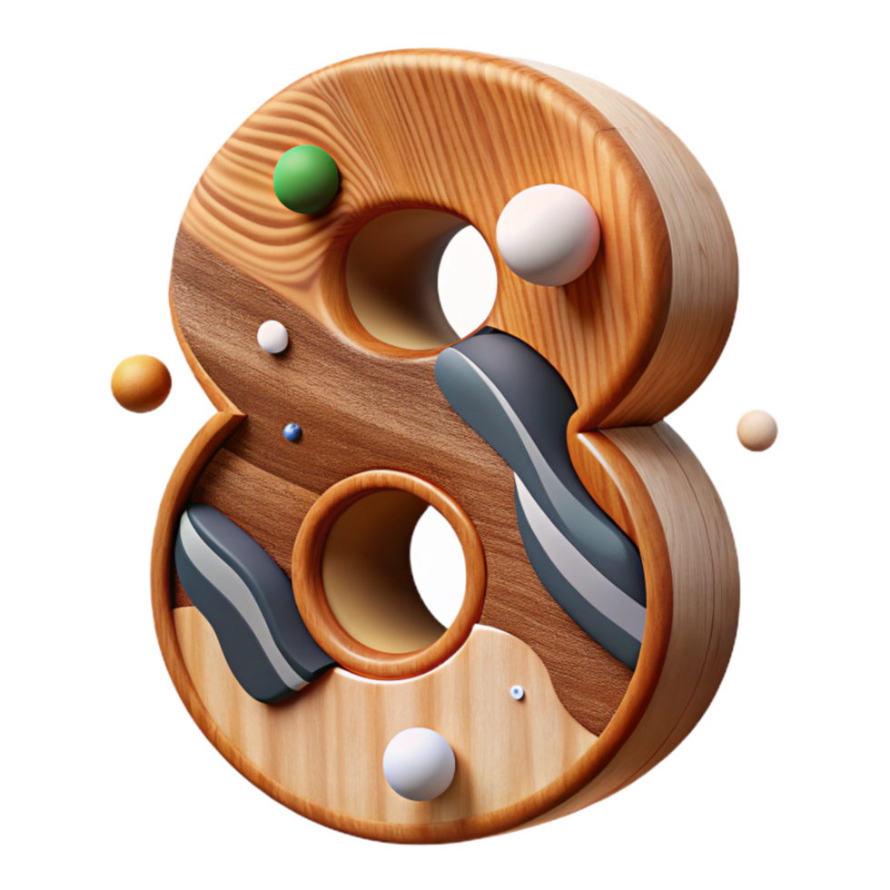 elegant modern Painted Wood Number 8 Isolated Brown professional png