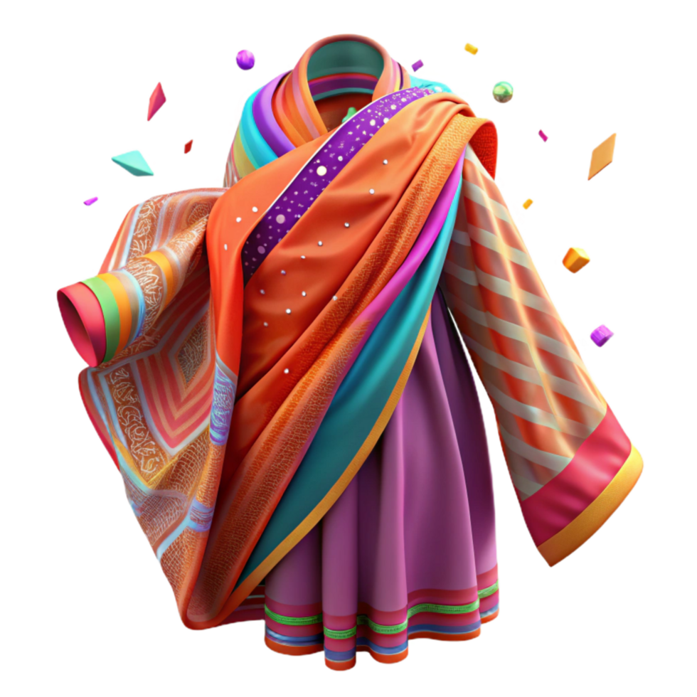 serene modern Indian Sari Draped Fabric Colorful Pattern Isolated high resolution png