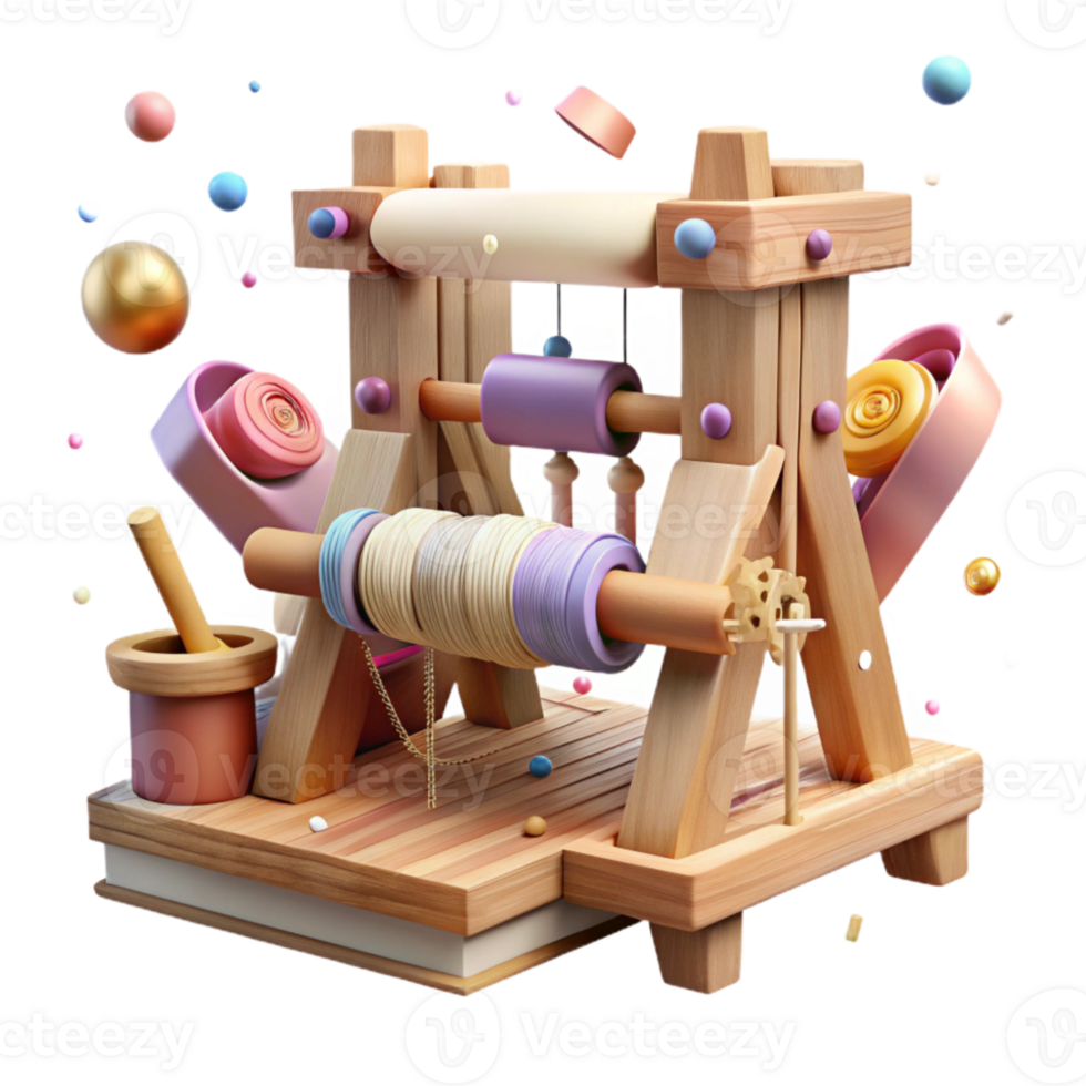 wonderful contemporary Old Wooden Loom with Threads Cutout premium png