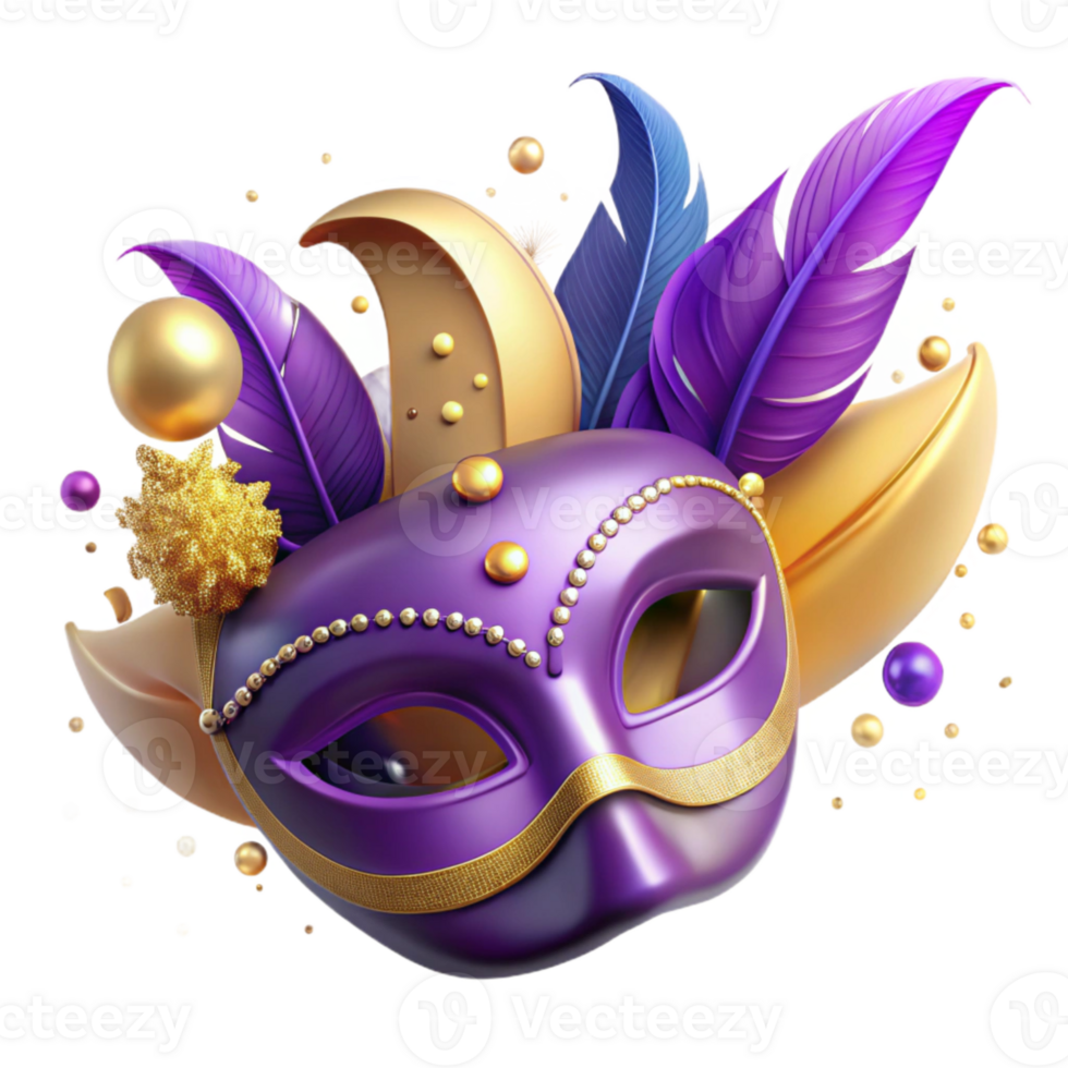 wonderful minimalist Mardi Gras Mask Feathered Isolated Purple and Gold exclusive png