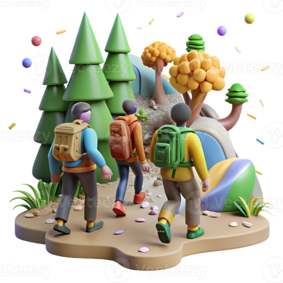 dramatic creative Group of People Hiking in Forest Isolated high resolution png